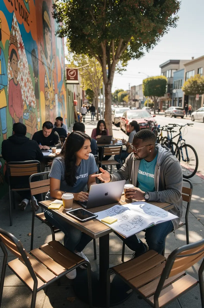 Community members engaging through digital platforms for local transformation.
